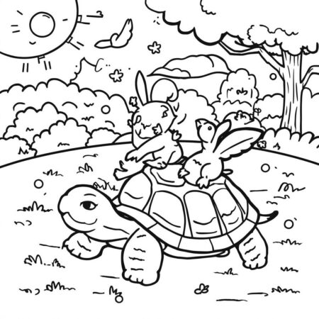 Tartaruga e Amigos (Desenho para Colorir)