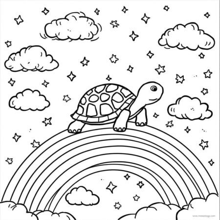 Tartaruga e Arco iris (Desenho para Colorir)