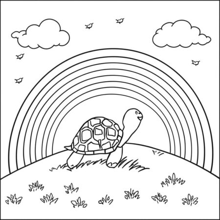Tartaruga e Arco iris (Desenho para Colorir)