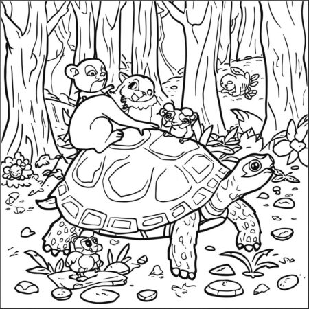 Tartaruga e Bichinhos (Desenho para Colorir)