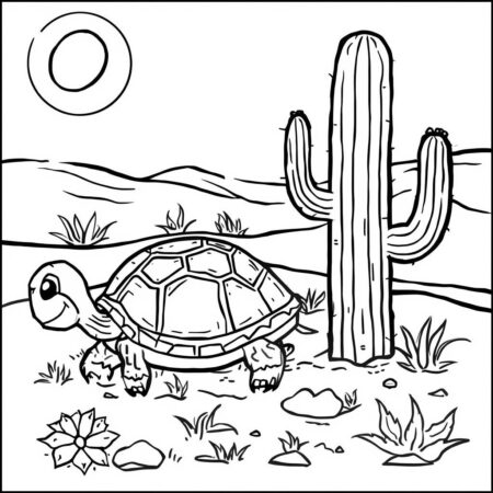 Tartaruga e Cacto (Desenho para Colorir)