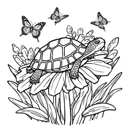 Tartaruga e Flor (Desenho para Colorir)