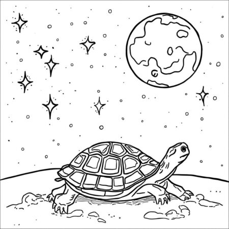 Tartaruga e Lua (Desenho para Colorir)