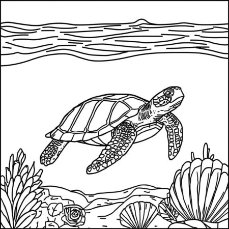 Tartaruga e Mar (Desenho para Colorir)