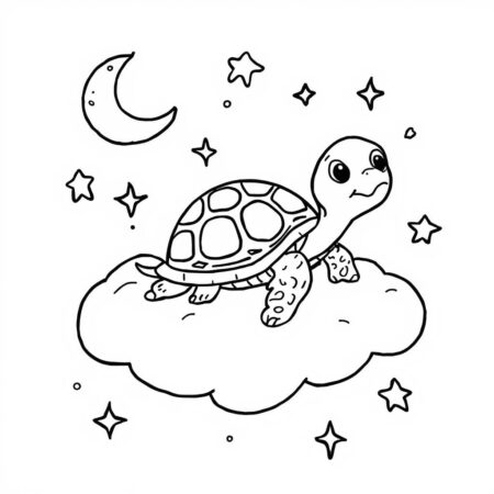 Tartaruga e Nuvens (Desenho para Colorir)