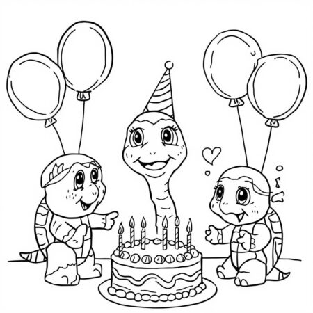 Tartaruga em Festa (Desenho para Colorir)