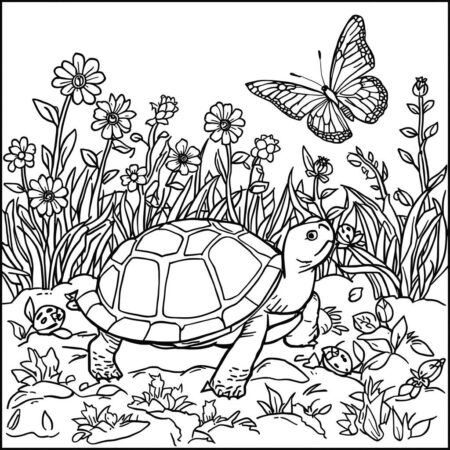 Tartaruga em Jardim (Desenho para Colorir)