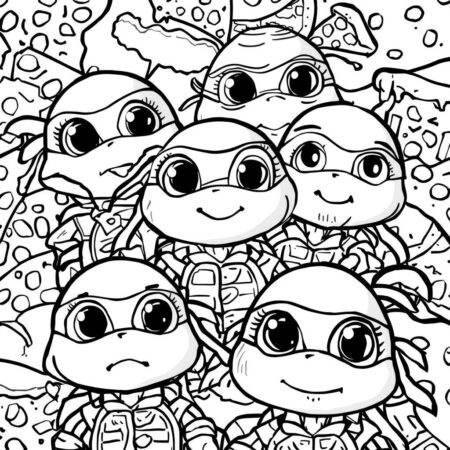 Tartarugas Ninja Kawaii (Desenho para Colorir)