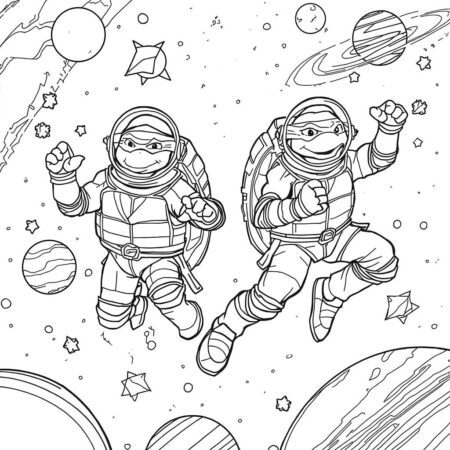 Tartarugas Ninja e Aventura Espacial (Desenho para Colorir)