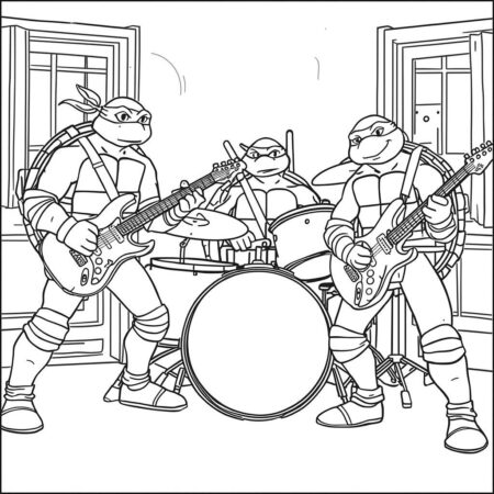 Tartarugas Ninja e Musica (Desenho para Colorir)