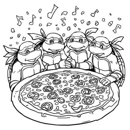 Tartarugas Ninja e Pizza (Desenho para Colorir)