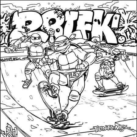 Tartarugas Ninja e Skate (Desenho para Colorir)
