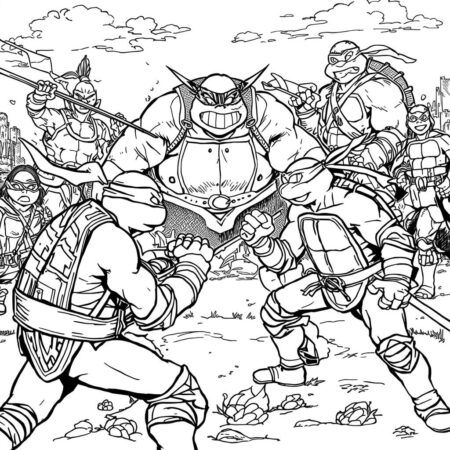 Tartarugas Ninja e Viloes (Desenho para Colorir)