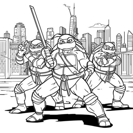 Tartarugas Ninja em Acao (Desenho para Colorir)