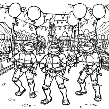 Tartarugas Ninja em Festival (Desenho para Colorir)