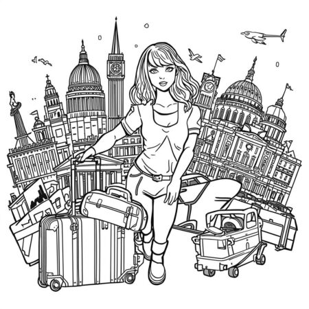 Taylor Swift Traveling (Desenho para Colorir)
