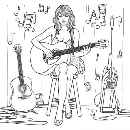 Taylor Swift with Guitar (Desenho para Colorir)