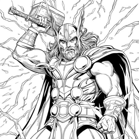 Thor e Martelo (Desenho para Colorir)