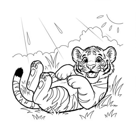 Tigre Brincando no Sol (Desenho para Colorir)