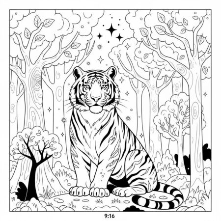 Tigre Fantasia na Floresta (Desenho para Colorir)