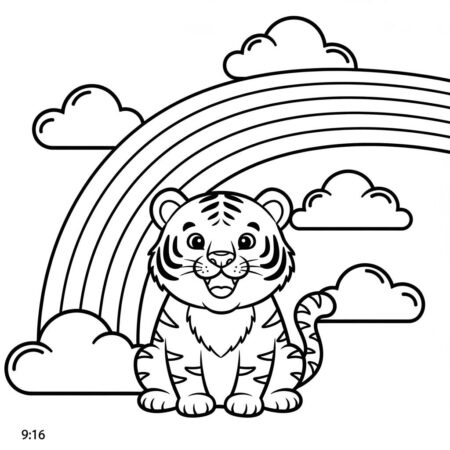 Tigre e Arco iris (Desenho para Colorir)