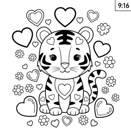 Tigre e Coracao (Desenho para Colorir)
