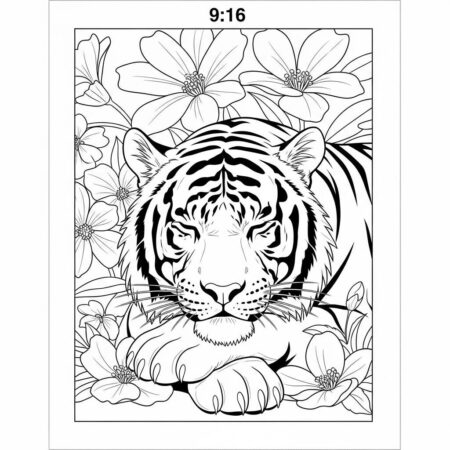 Tigre e Flores (Desenho para Colorir)