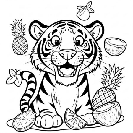 Tigre e Frutas (Desenho para Colorir)