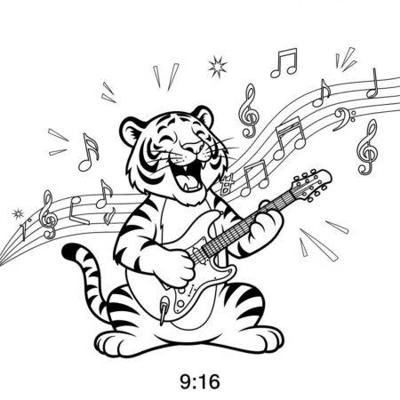 Tigre e Musica (Desenho para Colorir)