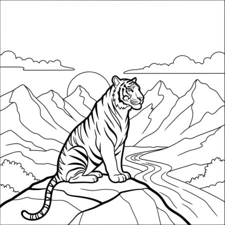 Tigre e a Natureza (Desenho para Colorir)