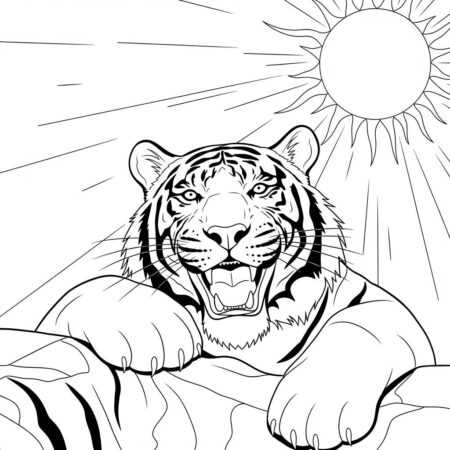 Tigre e o Sol (Desenho para Colorir)