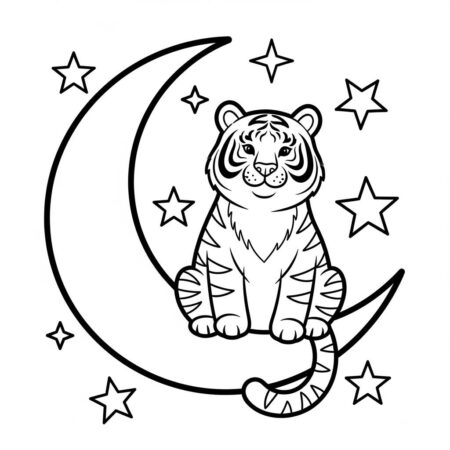 Tigre na Lua (Desenho para Colorir)