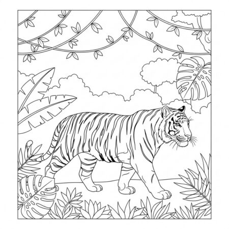 Tigre na Selva (Desenho para Colorir)
