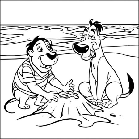 Timao e Pumba na Praia (Desenho para Colorir)