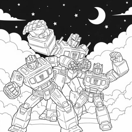 Transformers em Acao de Noite (Desenho para Colorir)