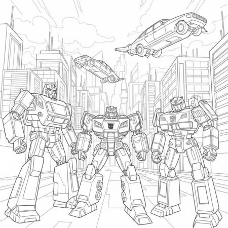 Transformers em Cidades Futuristas (Desenho para Colorir)