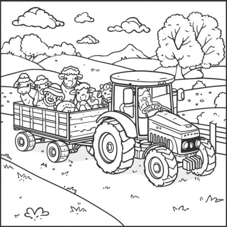 Trator Com Animais (Desenho para Colorir)