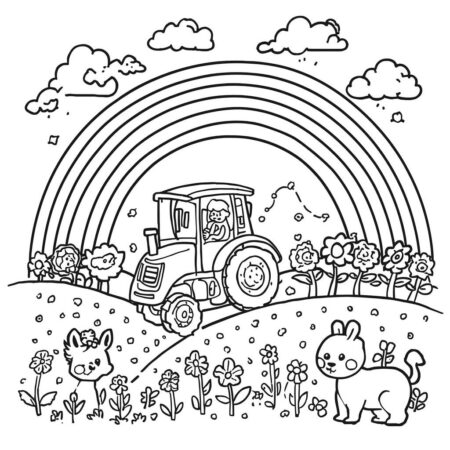 Trator e Arco iris (Desenho para Colorir)