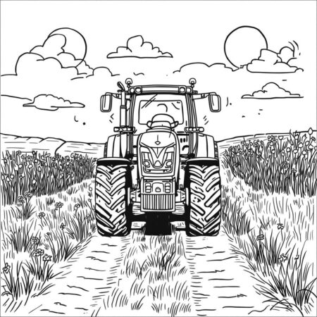Trator e Caminho de Terra (Desenho para Colorir)