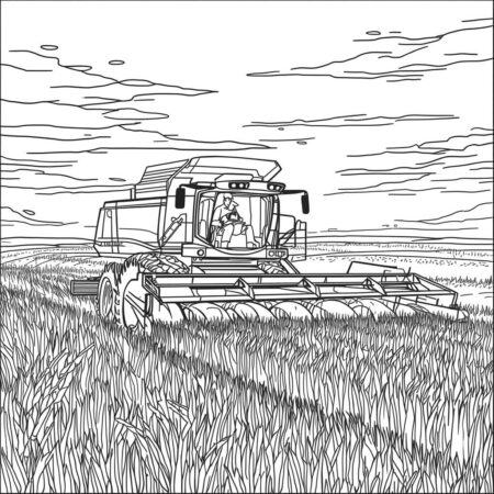 Trator e Colheita (Desenho para Colorir)
