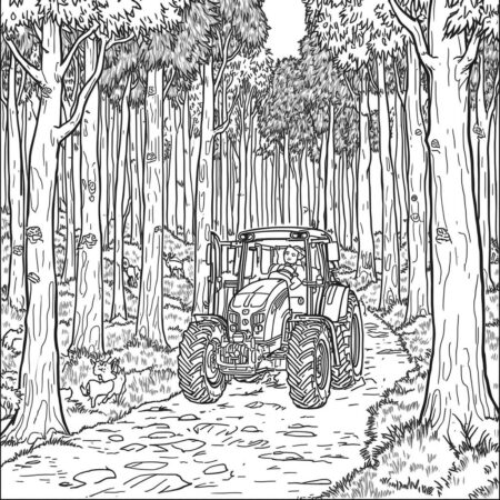 Trator e Floresta (Desenho para Colorir)
