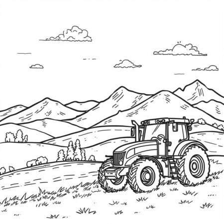 Trator e Montanhas (Desenho para Colorir)