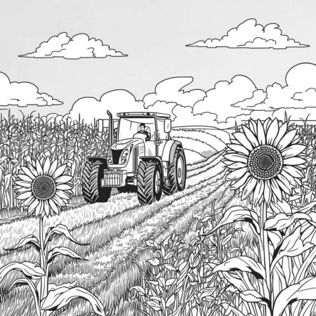 Trator e Paisagem de Verao (Desenho para Colorir)