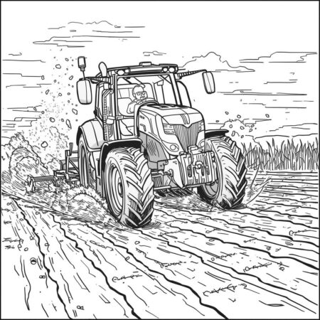 Trator em Acao (Desenho para Colorir)