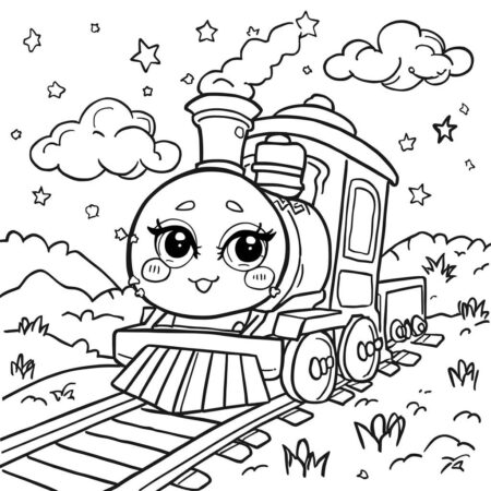 Trem Kawaii Fofo (Desenho para Colorir)