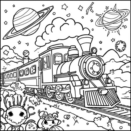 Trem de Aventura Espacial (Desenho para Colorir)
