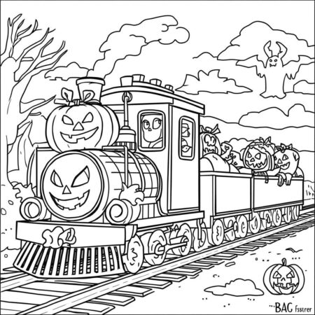 Trem de Halloween (Desenho para Colorir)