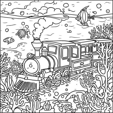 Trem de Mundo Subaquatico (Desenho para Colorir)