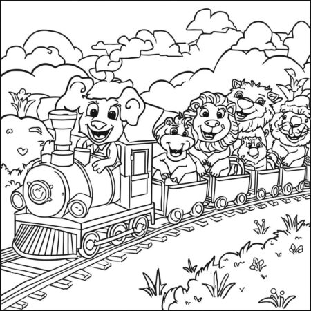 Trem e Animais (Desenho para Colorir)