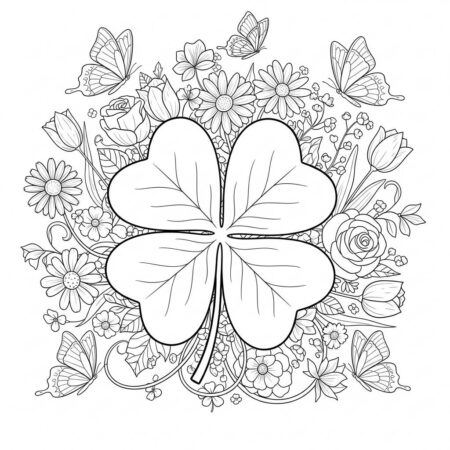 Trevo de Quatro Folhas (Desenho para Colorir)